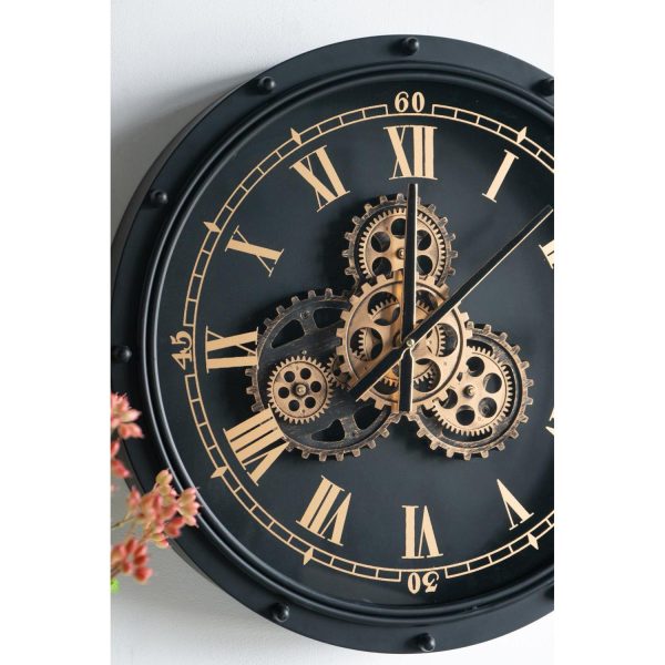 20" Circle Black and Gold Metal and Glass Analog Wall Clock - Image 4