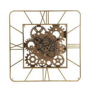 32" Square Gold Metal and Glass Analog Exposed Gear Wall Clock