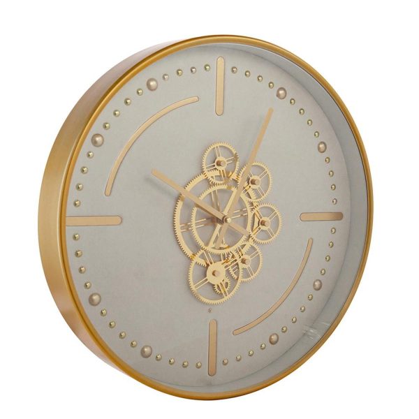 18" Circle Gold and White Metal and Glass Analog Wall Clock - Image 2