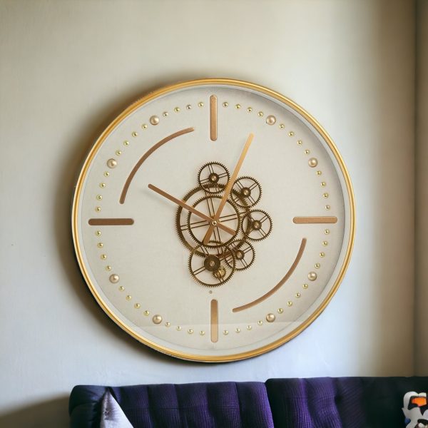 18" Circle Gold and White Metal and Glass Analog Wall Clock - Image 4