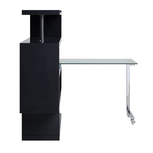 55" Black and Clear Glass L Shape Writing Desk - Image 3