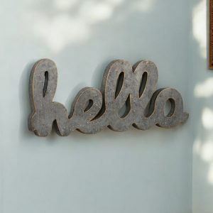 12" X 28" Gray Handcrafted Abstract hello Metal Wall Decor