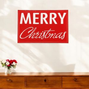 12" X 19" Red and White Handcrafted Merry Christmas Metal Wall Decor