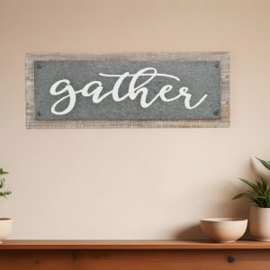 10" X 25" Brown and Gray Gather Wood and Metal Wall Decor