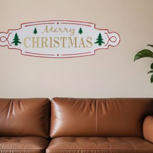 11" X 36" White Green and Red Merry Christmas Metal Wall Decor