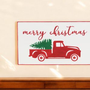 14" X 23" White and Red Handcrafted Merry Christmas Metal Wall Decor