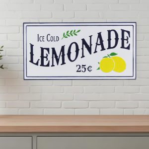 16" X 32" Blue and White Ice Cold Lemonade Metal Wall Decor