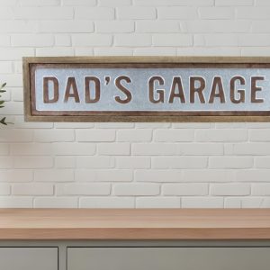 10" X 39" Gray and Brown Dad's Garage Wood and Metal Wall Decor