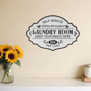 15" X 22" Black and White Laundry Room Metal Wall Decor