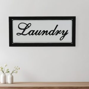 11" X 24" Black and White Handcrafted Laundry Metal Wall Decor