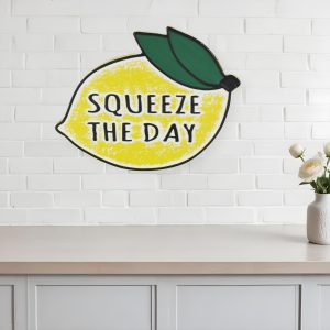 14" X 19" Yellow and White Lemon Squeeze The Day Metal Wall Decor