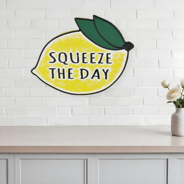 14" X 19" Yellow and White Lemon Squeeze The Day Metal Wall Decor