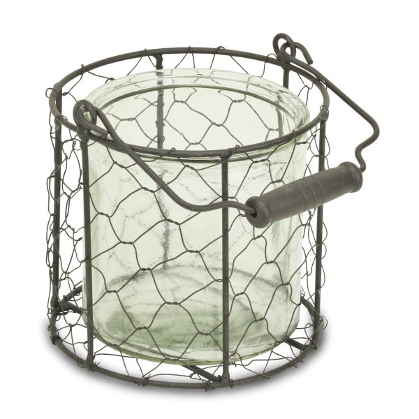 5" Clear and Brown Metal Tabletop Lantern Candle Holder - Image 2