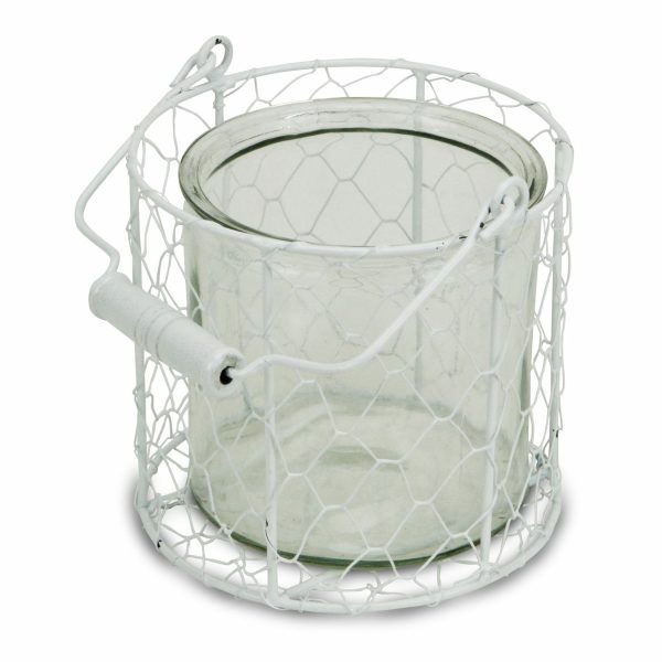 5" White Metal Tabletop Lantern Candle Holder - Image 3