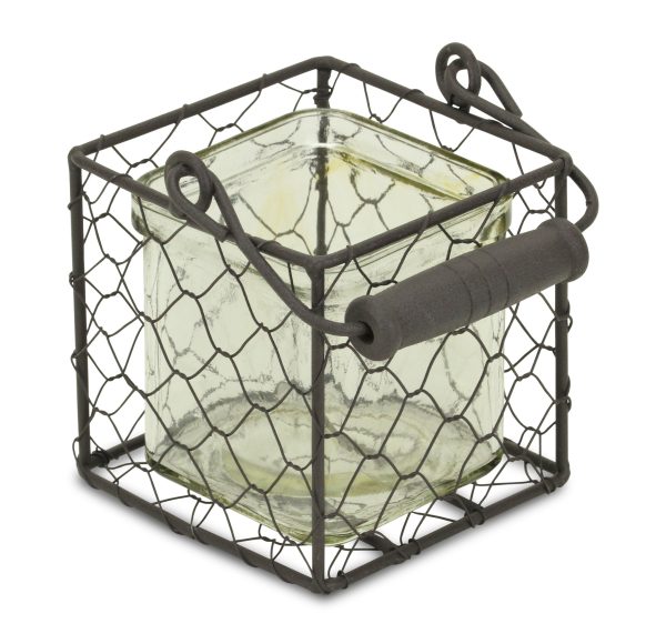 4" Clear and Brown Glass Tabletop Lantern Candle Holder - Image 2
