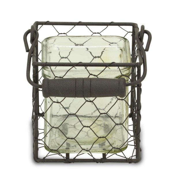 4" Clear and Brown Glass Tabletop Lantern Candle Holder - Image 3