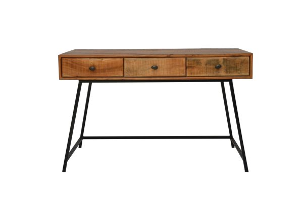 47" Natural and Black Solid Wood Writing Desk With Three Drawers - Image 3