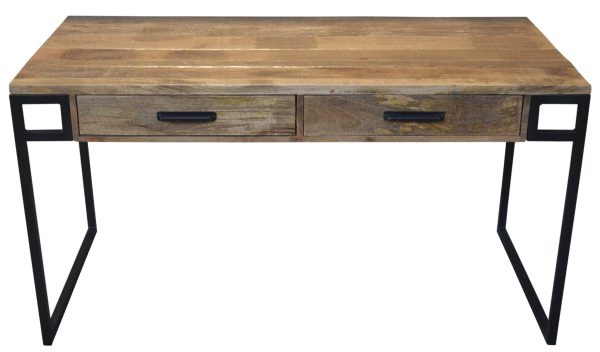 60" Natural and Black Solid Wood Writing Desk With Two Drawers - Image 3