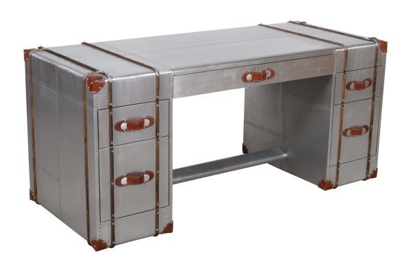 72" Silver Aluminum Executive Desk With Five Drawers - Image 3