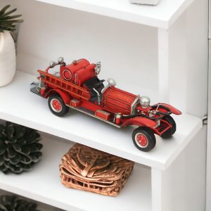 6" Red and Silver Metal Hand Painted 1920's Fire Truck Model Car