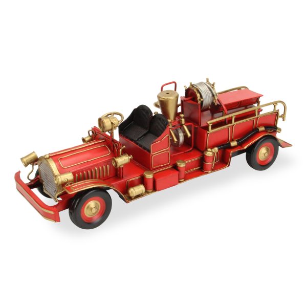 6" Red and Gold Metal Hand Painted Early 20th Century Red Fire Engine Model Car - Image 3