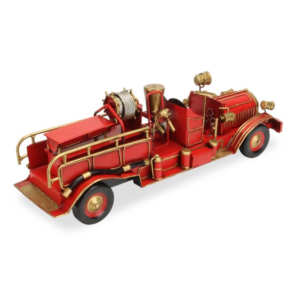 6" Red and Gold Metal Hand Painted Early 20th Century Red Fire Engine Model Car - Image 2