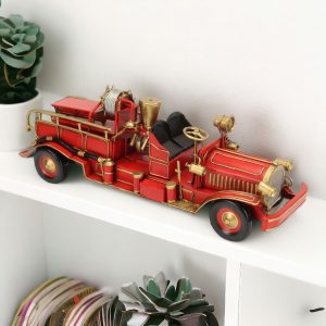 6" Red and Gold Metal Hand Painted Early 20th Century Red Fire Engine Model Car