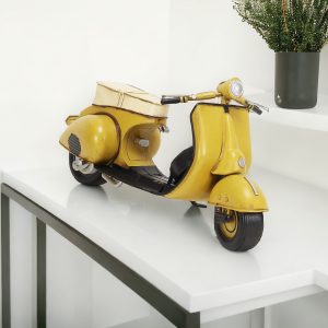 9" Yellow and Black Metal Hand Painted 1959 Yellow Scooter Model Motorcycle