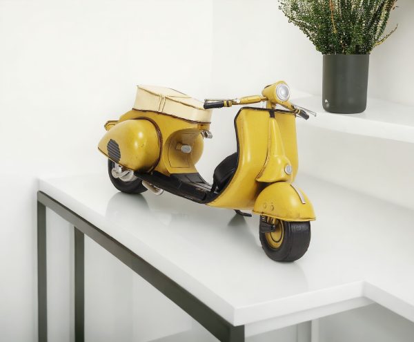 9" Yellow and Black Metal Hand Painted 1959 Yellow Scooter Model Motorcycle