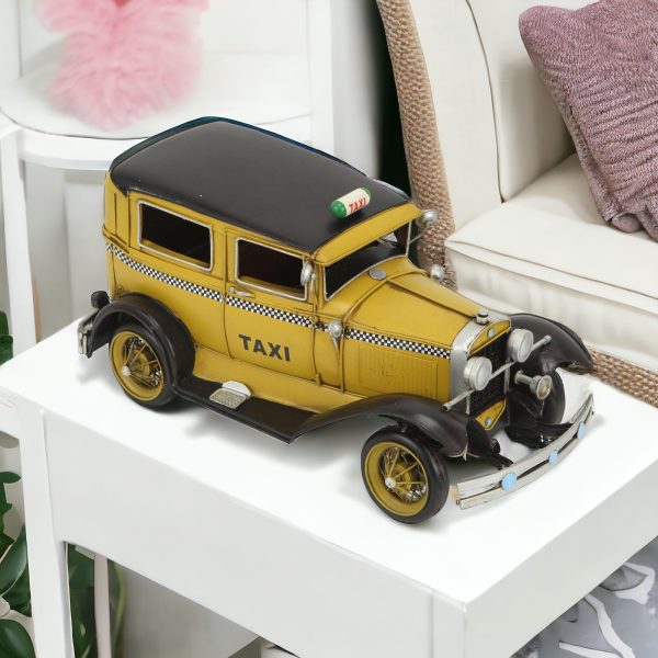 7" Yellow and Black Metal Hand Painted 1931 Yellow Taxi Model Car - Image 2