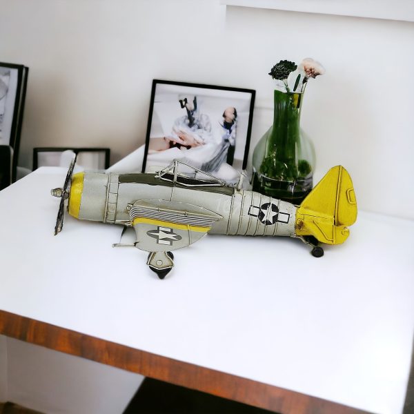 4" Yellow and Gray Metal Hand Painted P-47D Thunderbolt Model Airplane - Image 2