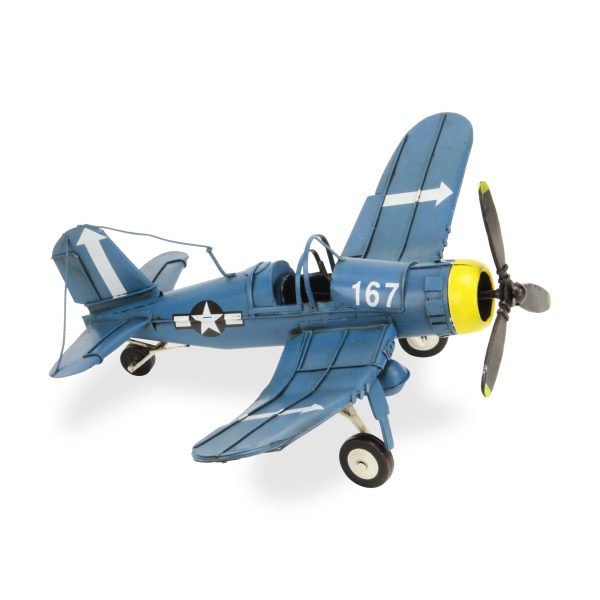 5" Blue and Yellow Metal Hand Painted Model Airplane - Image 3