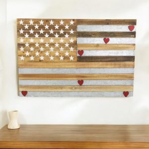 24" X 36" Brown and Gray Stars And Stripes Wood and Metal Hanging Dimensional Sculpture