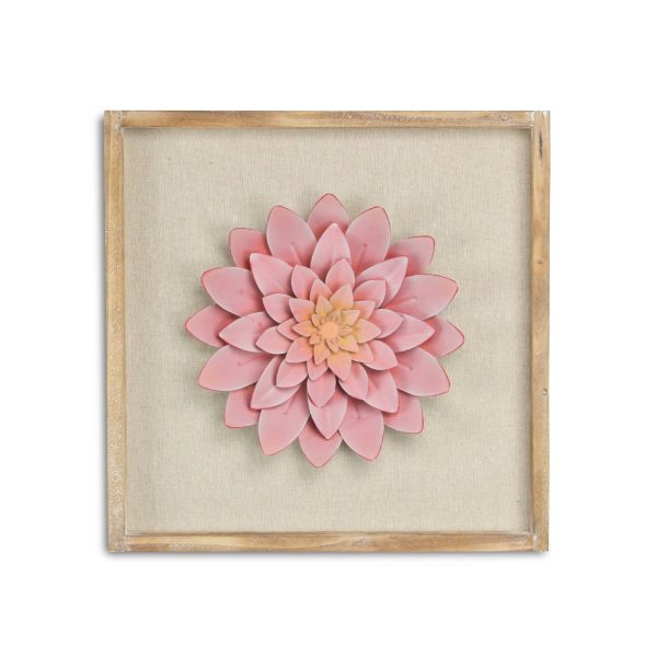 12" X 13" Pink and Off White Flower Wood and Metal Wall Decor - Image 2