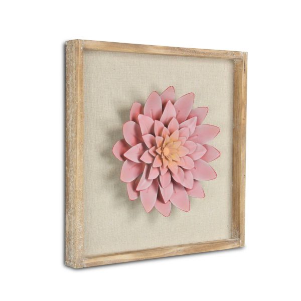 12" X 13" Pink and Off White Flower Wood and Metal Wall Decor - Image 3