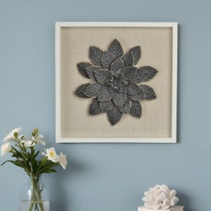 12" X 13" Black And Gold Flower Wood and Metal Wall Decor