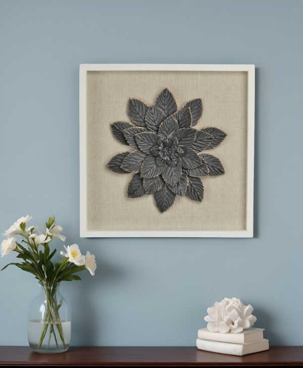 12" X 13" Black And Gold Flower Wood and Metal Wall Decor