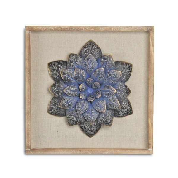 12" X 13" Dark Blue Flower Wood and Metal Wall Decor - Image 2