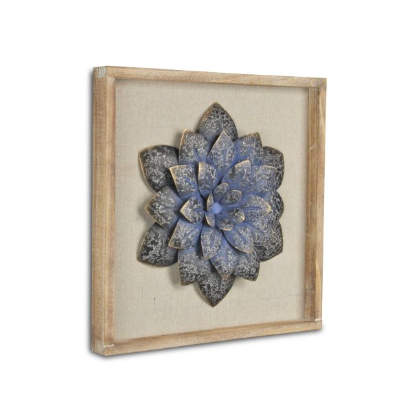 12" X 13" Dark Blue Flower Wood and Metal Wall Decor - Image 3