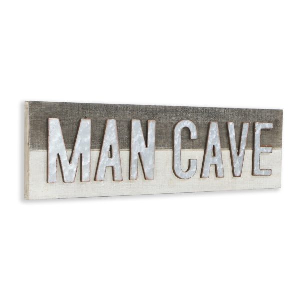 8" X 32" Gray and Brown Man Cave Wood and Metal Wall Decor - Image 3