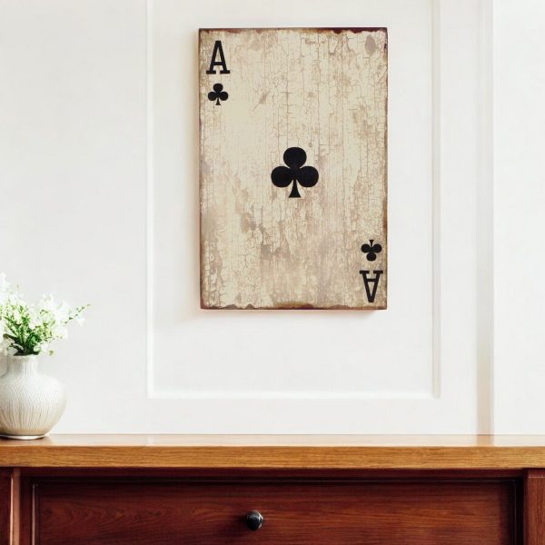 24" X 15" Off White Ace of Clubs Wood Wall Decor