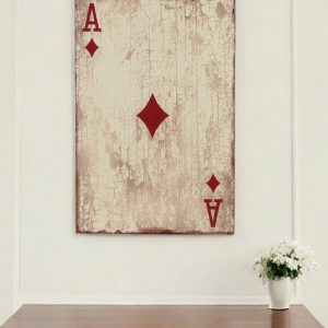 24" X 15" Off White Ace Of Diamonds Wood Wall Decor