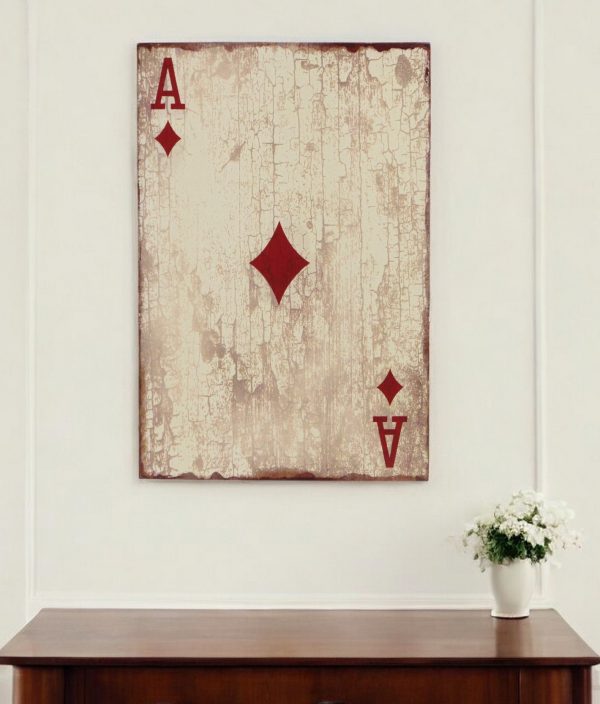 24" X 15" Off White Ace Of Diamonds Wood Wall Decor