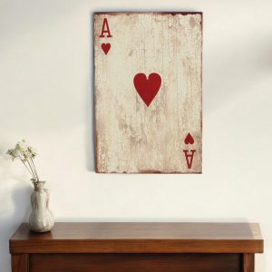 24" X 15" Off White Ace Of Hearts Wood Wall Decor