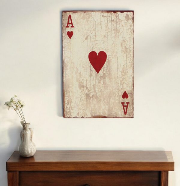 24" X 15" Off White Ace Of Hearts Wood Wall Decor