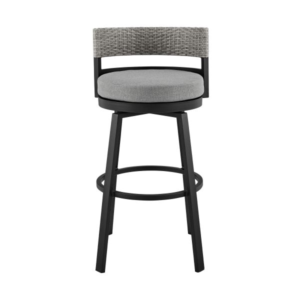 38" Light Gray Metal Swivel Low back Outdoor Bar Height chair with Footrest - Image 2