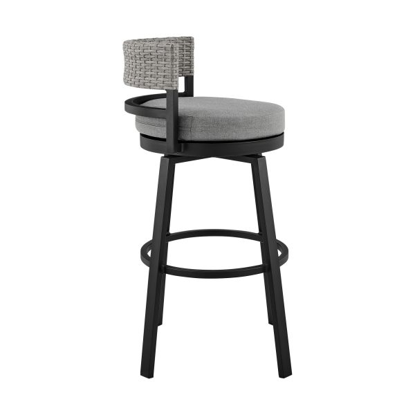 38" Light Gray Metal Swivel Low back Outdoor Bar Height chair with Footrest - Image 3