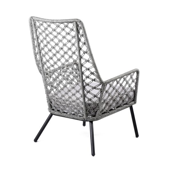 26" Gray and Black Steel Indoor Outdoor Dining Chair with Gray Cushion - Image 3