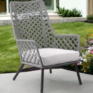 26" Gray and Black Steel Indoor Outdoor Dining Chair with Gray Cushion