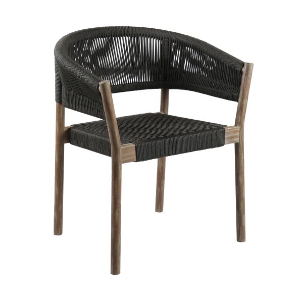 Set of Two 26" Black and Natural Wood Solid Wood Outdoor Dining Chair